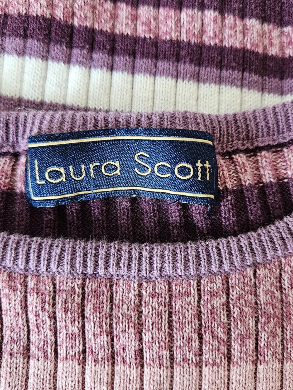 VINTAGE Laura Scott Striped Ribbed Knit Short Sleeve Sweater | Small to Medium - Picture 7 of 8